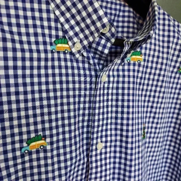 Castaway Nantucket Island Wharf Blue and White Gingham Embroidered Button-Down - Picture 7 of 8